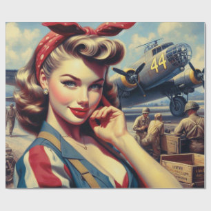 Vintage Aeroplane Pin Up Wrapping Paper
