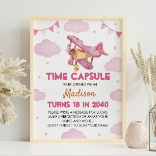 Vintage Aeroplane Pink Birthday Time Capsule Poste Poster