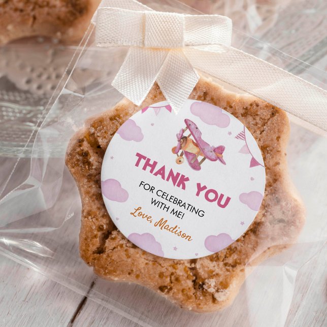 Vintage Aeroplane Pink Girl Birthday Sticker Label (Creator Uploaded)