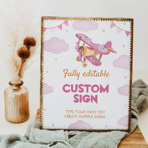Vintage Aeroplane Pink Girl Birthday Table Sign