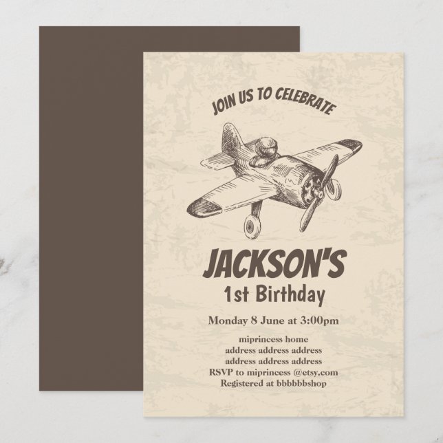 vintage,  aeroplane,  plane, birthday invitation (Front/Back)