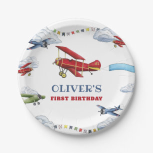 Vintage Aeroplane Plane First Birthday Plates