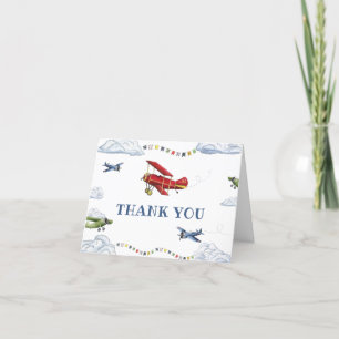 Vintage Aeroplane Plane First Birthday Thank You Card