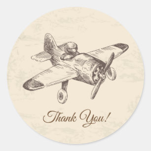 vintage aeroplane, plane, round sticker