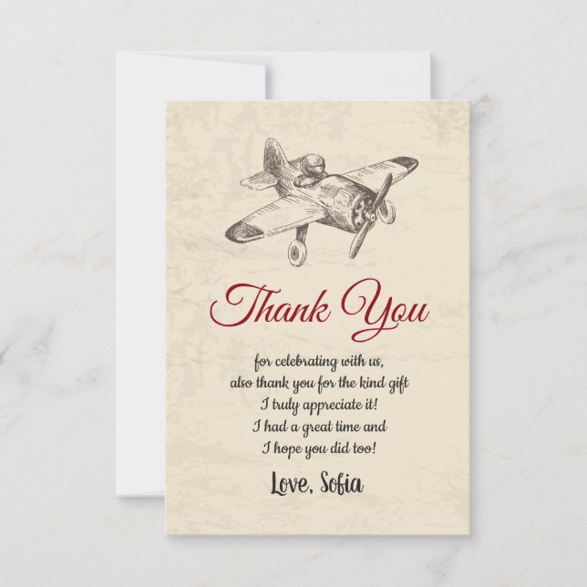 vintage,  aeroplane,  plane, thank you card (Front)