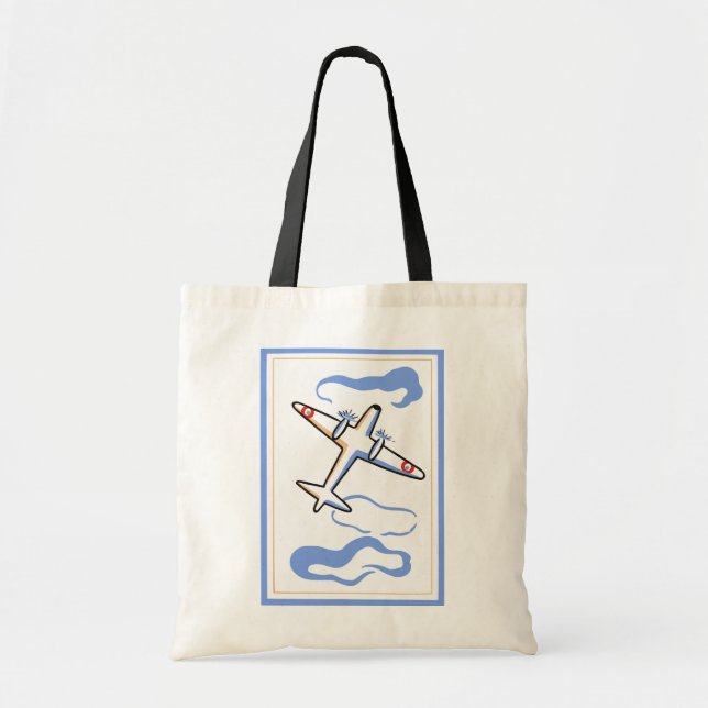 Vintage Aeroplane Print Tote Bag (Front)