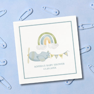 Vintage Aeroplane Rainbow Clouds Boy Baby Shower Napkin