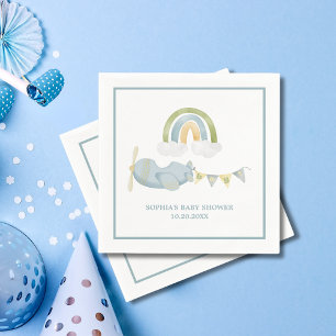 Vintage Aeroplane Rainbow Clouds Boy Baby Shower Napkin