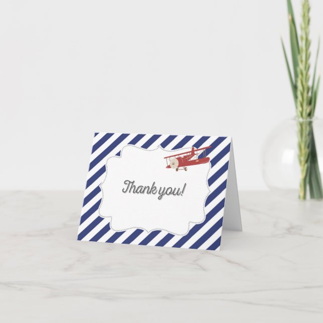 Vintage Aeroplane Red and Blue Thank You Card (Front)