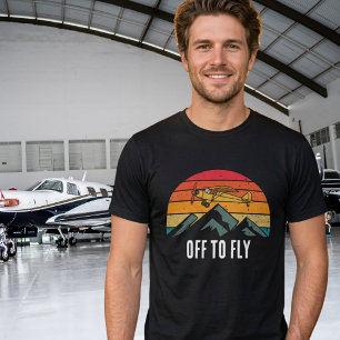 Vintage Aeroplane Retro Sunset Mountains Pilot Dad T-Shirt
