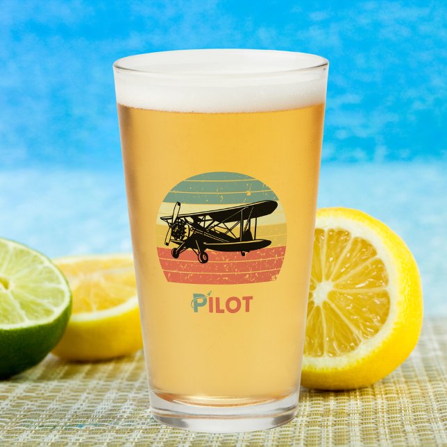 Vintage Aeroplane Retro Sunset Pilot Birthday Fun Glass (Creator Uploaded)