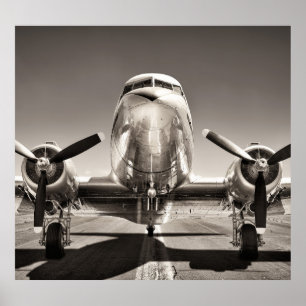 Vintage Aeroplane Runway Scene Poster