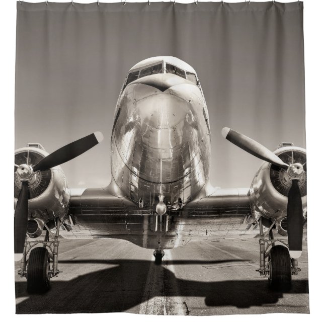 Vintage Aeroplane Runway Scene Shower Curtain (Front)