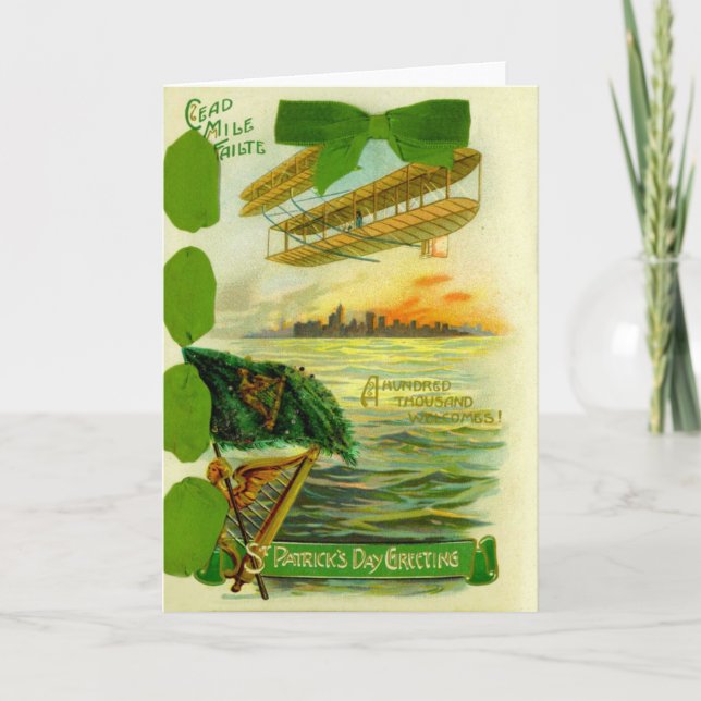 Vintage Aeroplane St Patrick's Day Card (Front)