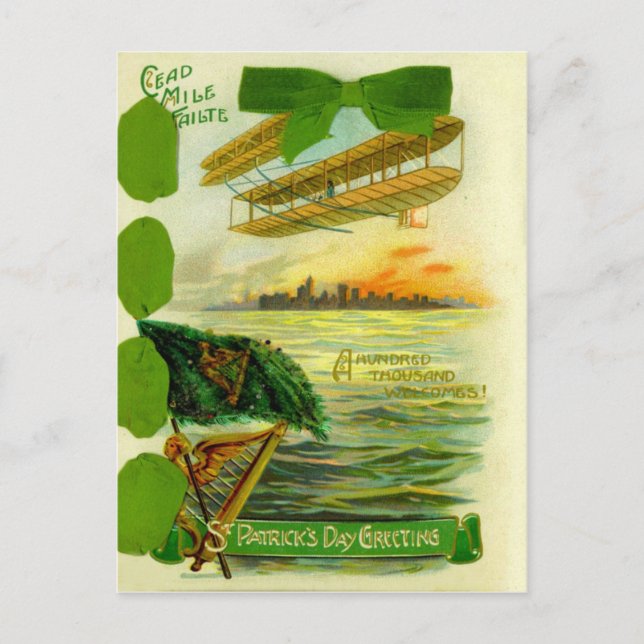 Vintage Aeroplane St Patrick's Day Card (Front)