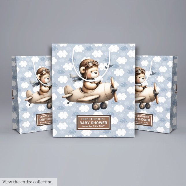 Vintage Aeroplane Teddy Bear Baby Shower Gift Bag (Vintage Airplane Teddy Bear Baby Shower Gift Bag)