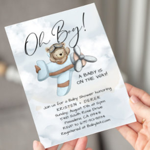 Vintage Aeroplane Teddy Bear Baby Shower Invitation