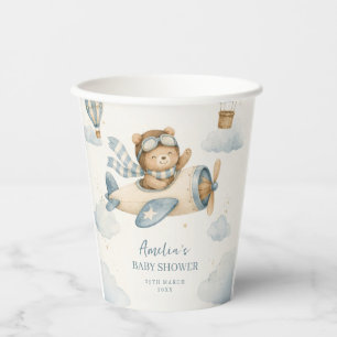 Vintage Aeroplane Teddy Bear Baby Shower Paper Cups