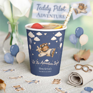 Vintage Aeroplane Teddy Bear Baby Shower Supplies Paper Cups