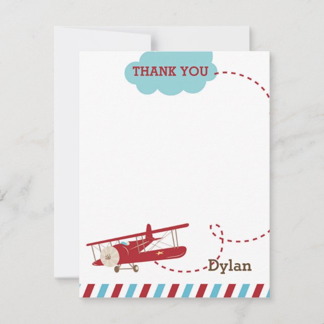 Vintage Aeroplane Thank You Card - Plane Aeroplane (Front)
