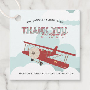Vintage Aeroplane Thank You For Flying By Birthday Favour Tags