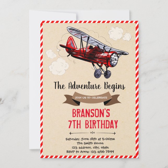 Vintage aeroplane theme invitation (Front)