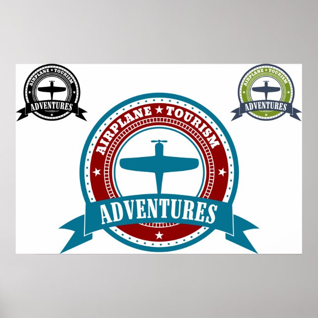 Vintage Aeroplane Tourism Adventures Logo Aviation Poster (Front)