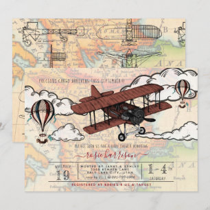 Vintage Aeroplane   Travel Baby Shower Invitation
