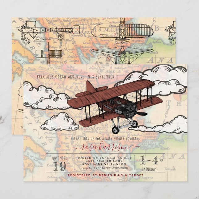 Vintage Aeroplane | Travel Baby Shower Invitation (Front/Back)
