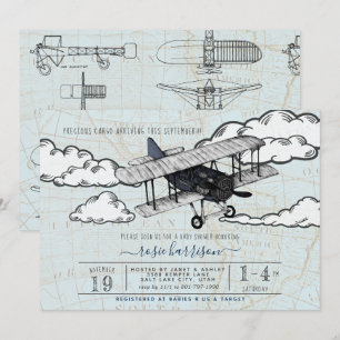 Vintage Aeroplane   Travel Baby Shower Invitation