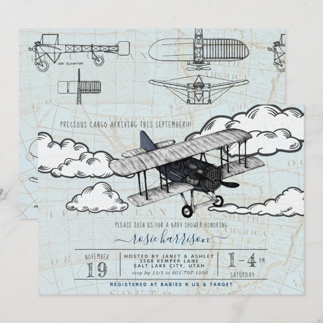 Vintage Aeroplane | Travel Baby Shower Invitation (Front/Back)