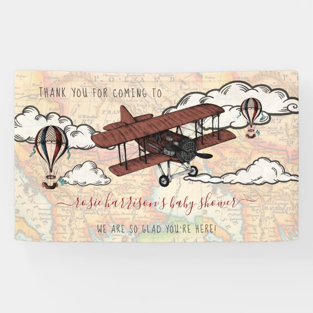 Vintage Aeroplane | Travel Baby Shower Welcome Banner (Horizontal)