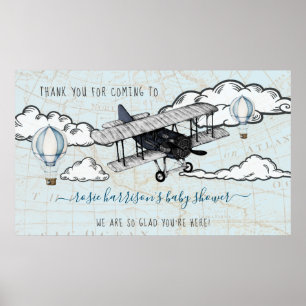 Vintage Aeroplane   Travel Baby Shower Welcome  Poster