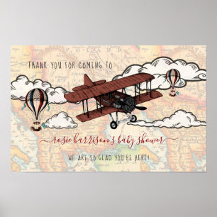 Vintage Aeroplane Travel Baby Shower Welcome Poster