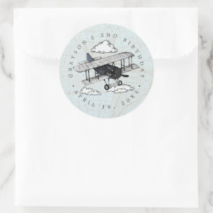Vintage Aeroplane   Travel Birthday Party Favour Classic Round Sticker