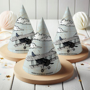 Vintage Aeroplane Travel Kids Birthday Party Hat