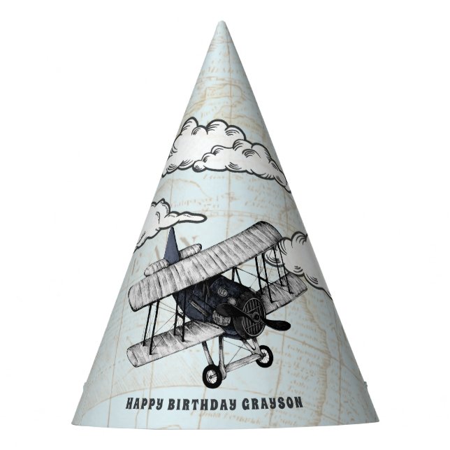 Vintage Aeroplane Travel Kids Birthday Party Party Hat (Front)