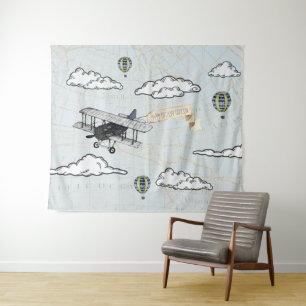 Vintage Aeroplane   Travel Theme Party Backdrop Tapestry