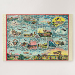 Vintage Aeroplane Trip French Board Game Jigsaw Puzzle
