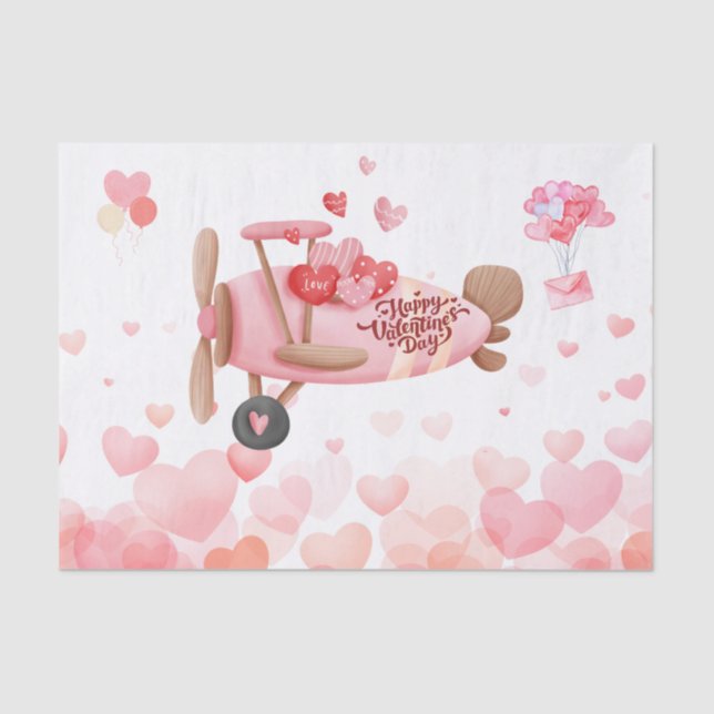 Vintage Aeroplane Valentine's Day Hearts, Balloons Tissue Paper (Front)