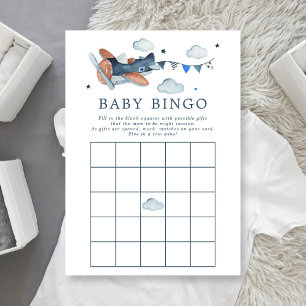Vintage Aeroplane Watercolor Baby Bingo Invitation