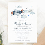 Vintage Aeroplane Watercolor It's A Boy Baby Showe Invitation<br><div class="desc">Vintage Aeroplane Watercolor It's A Boy Baby Shower Invitation. This design features an adorable vintage aeroplane and features a navy blue striped background. Personalise this custom design with your own text and details.</div>