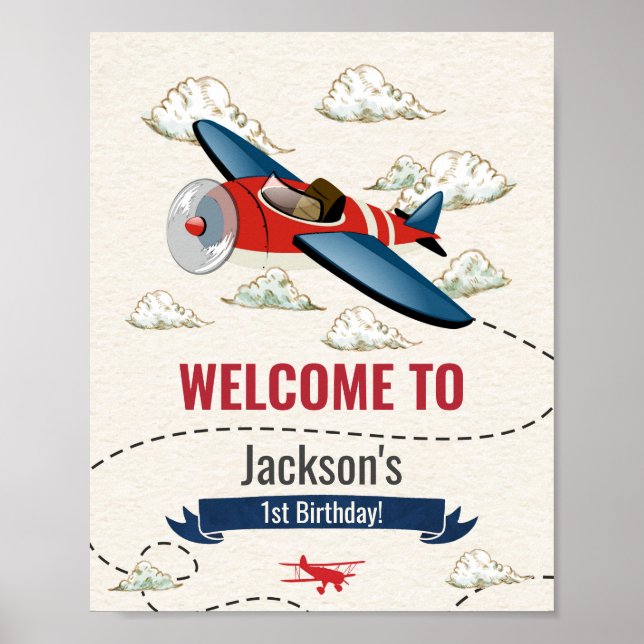 Vintage Aeroplane Welcome Party Sign (Front)