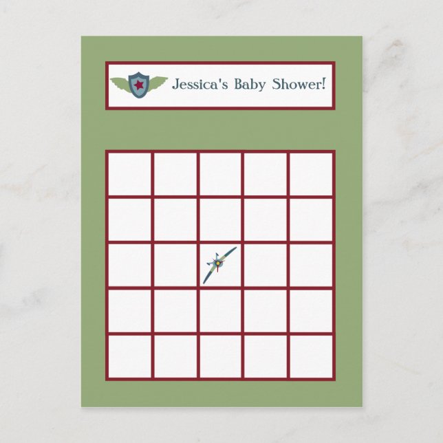 Vintage Aeroplane Writable Bingo Card (Front)