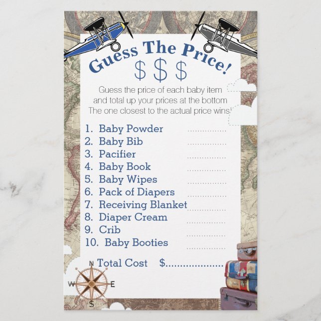 Vintage Aeroplanes & World Map Guess The Prices (Front)