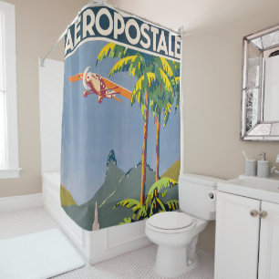 Vintage Aeropostale Travel Poster Shower Curtain