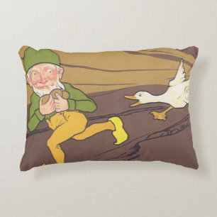 Vintage Aesop Fable Goose that Laid the Golden Egg Decorative Cushion