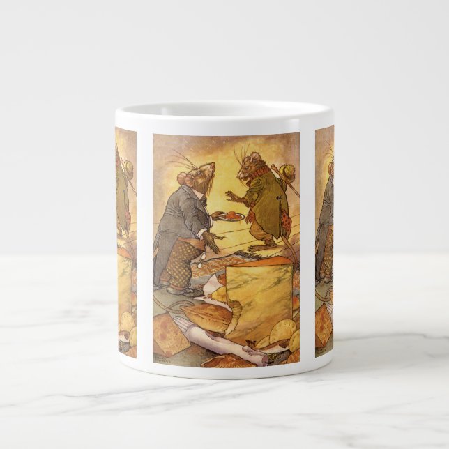 Vintage Aesop's Fable, Country Mouse, City Mouse Large Coffee Mug (Front)