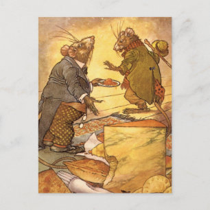 Vintage Aesop's Fable, Country Mouse, City Mouse Postcard