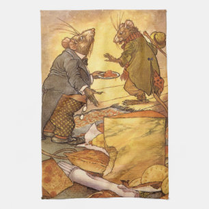Vintage Aesop's Fable, Country Mouse, City Mouse Tea Towel
